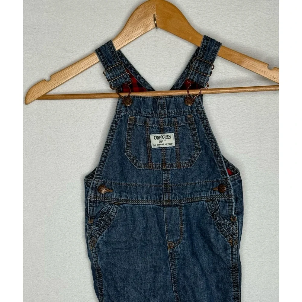 OshKosh B'Gosh 18M Plaid Lined Denim Bib Overalls Toddler Classic Carpenter EUC